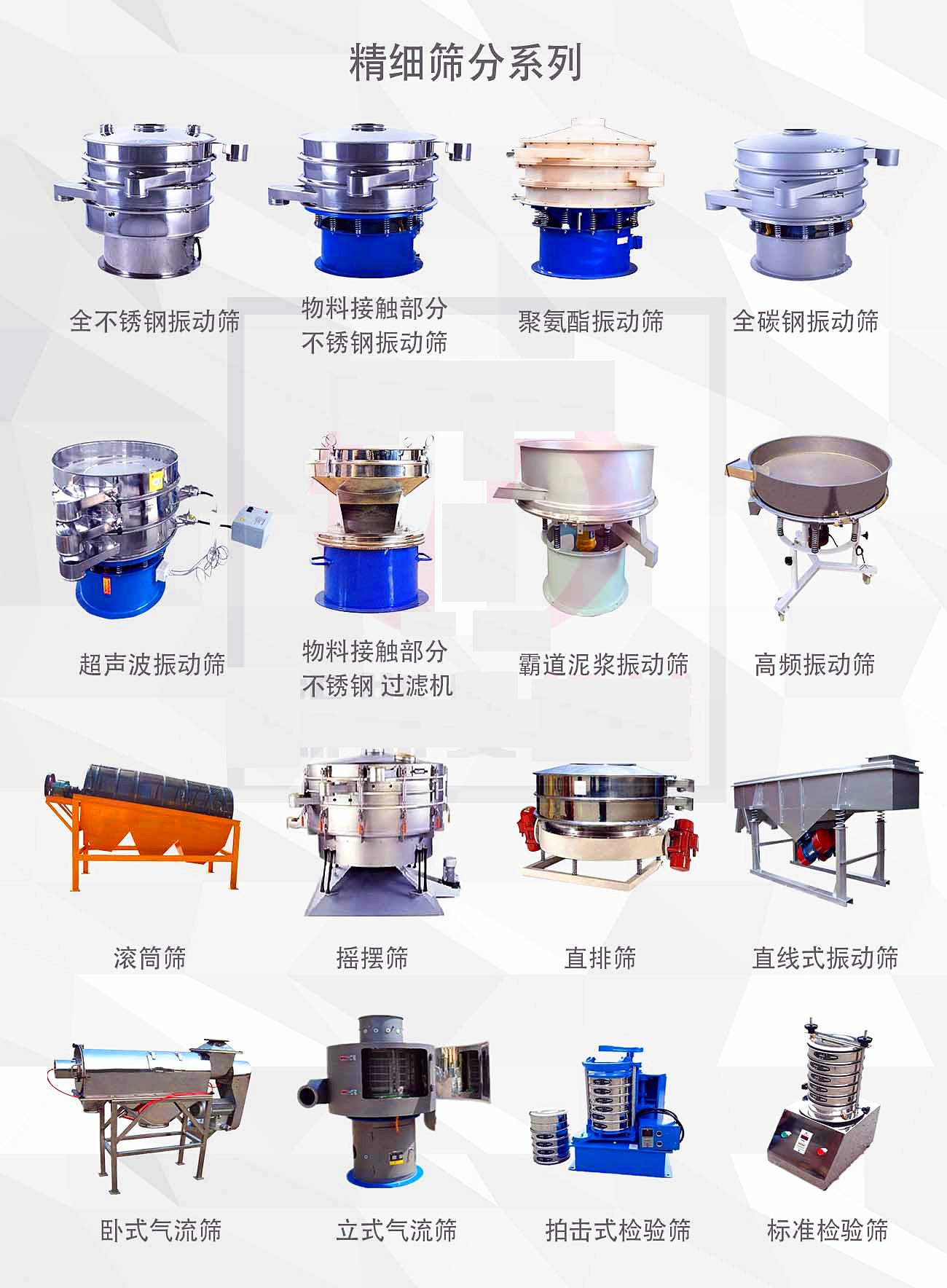 振動篩分、過濾分級、除雜粉粒設備的幾種類別